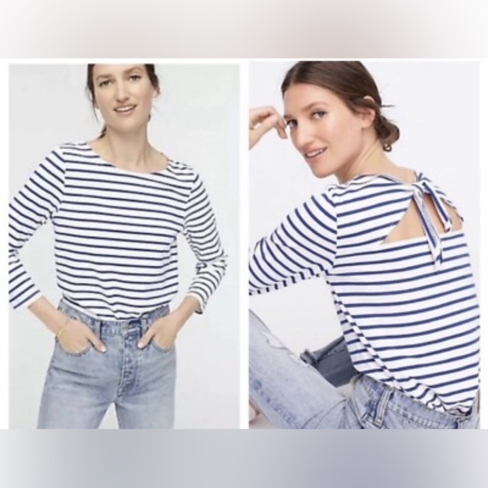 J. Crew Navy and White Striped Blouse